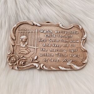 Vintage Chalkware Wall Hanging Plaque Bedtime Peayer Praying Nursery Decor mcm
